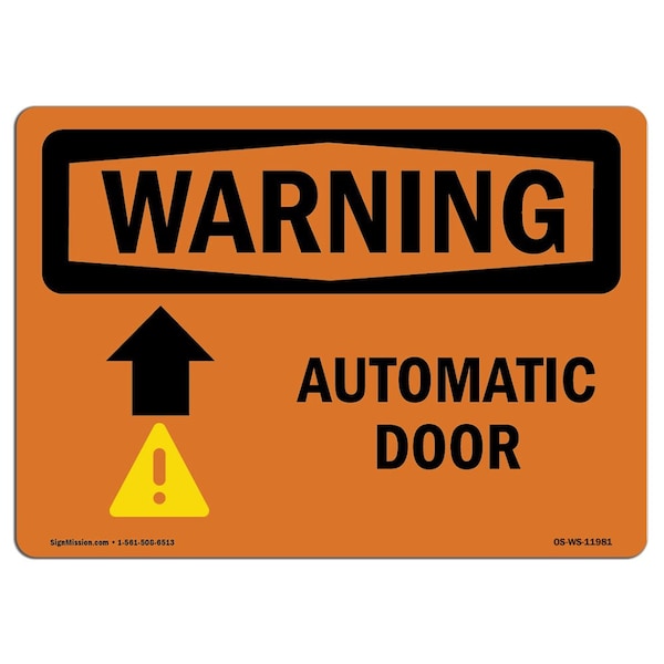 Safety Sign, OSHA WARNING, 3.5" Height, Automatic Door (Up Arrow), Landscape, 10PK